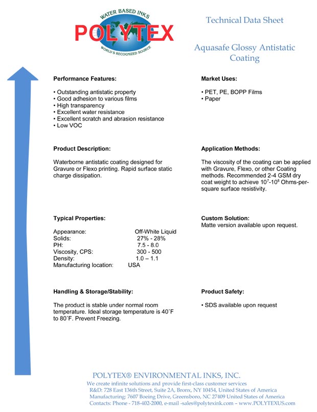 Aquasafe Glossy Antistatic Coating Technical Data Sheet